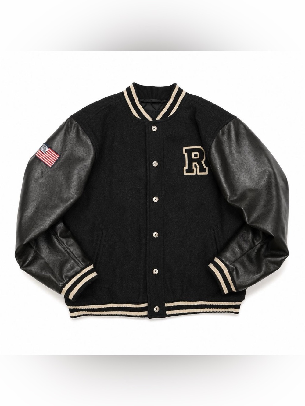 Route 66 Black & Cream Varsity Letterman Jacket